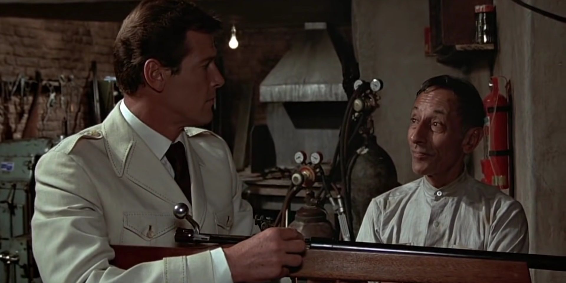 Lazar shows Bond a rifle in The Man with the Golden Gun