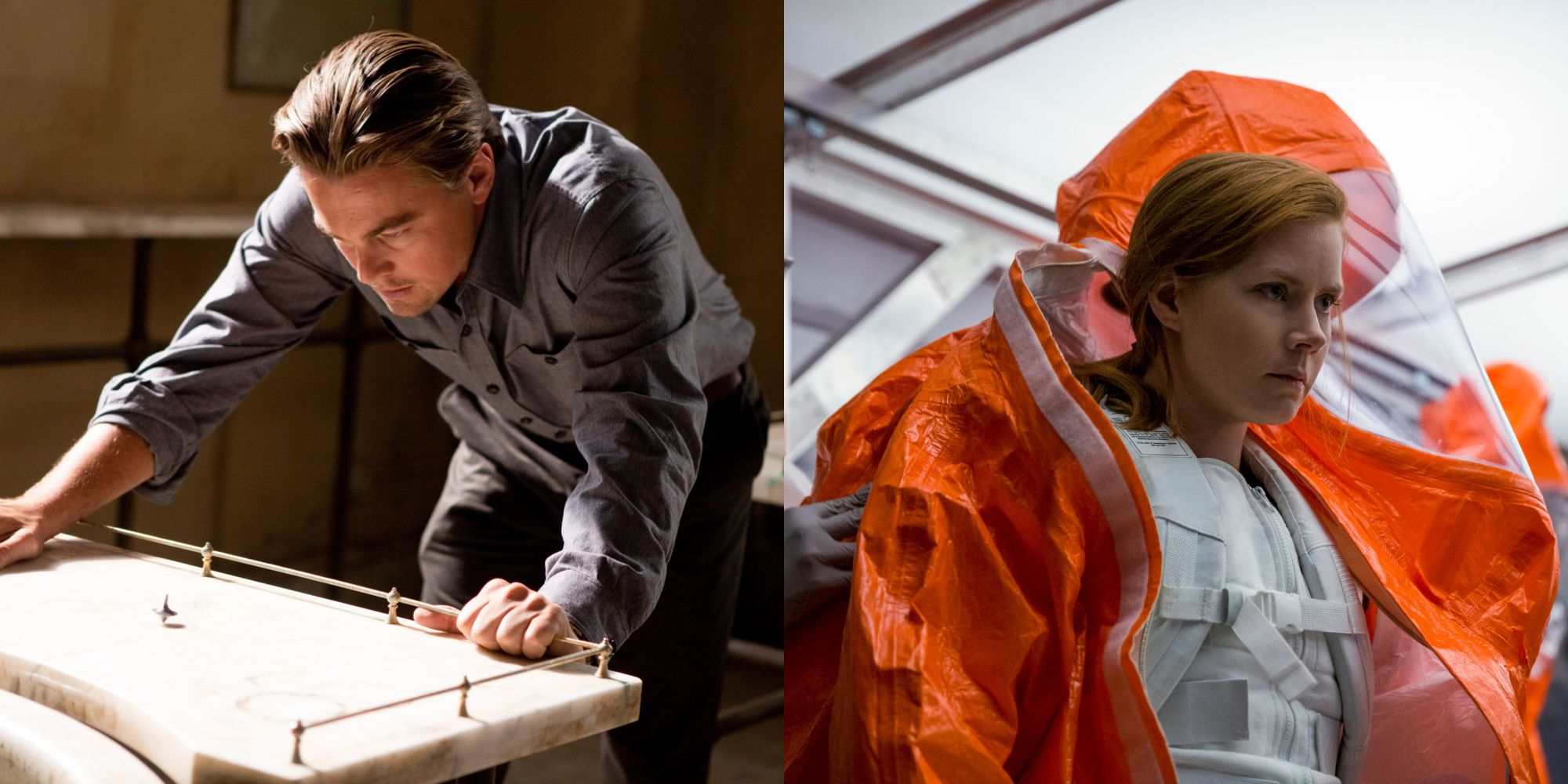 Split image showing Cobb in Inception and Louise in Arrival.
