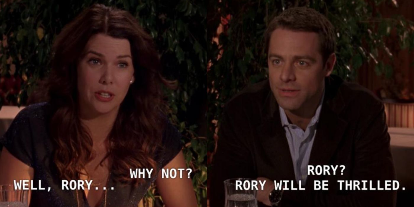 Lorelai and Christopher at dinner talking about Rory on Gilmore Girls