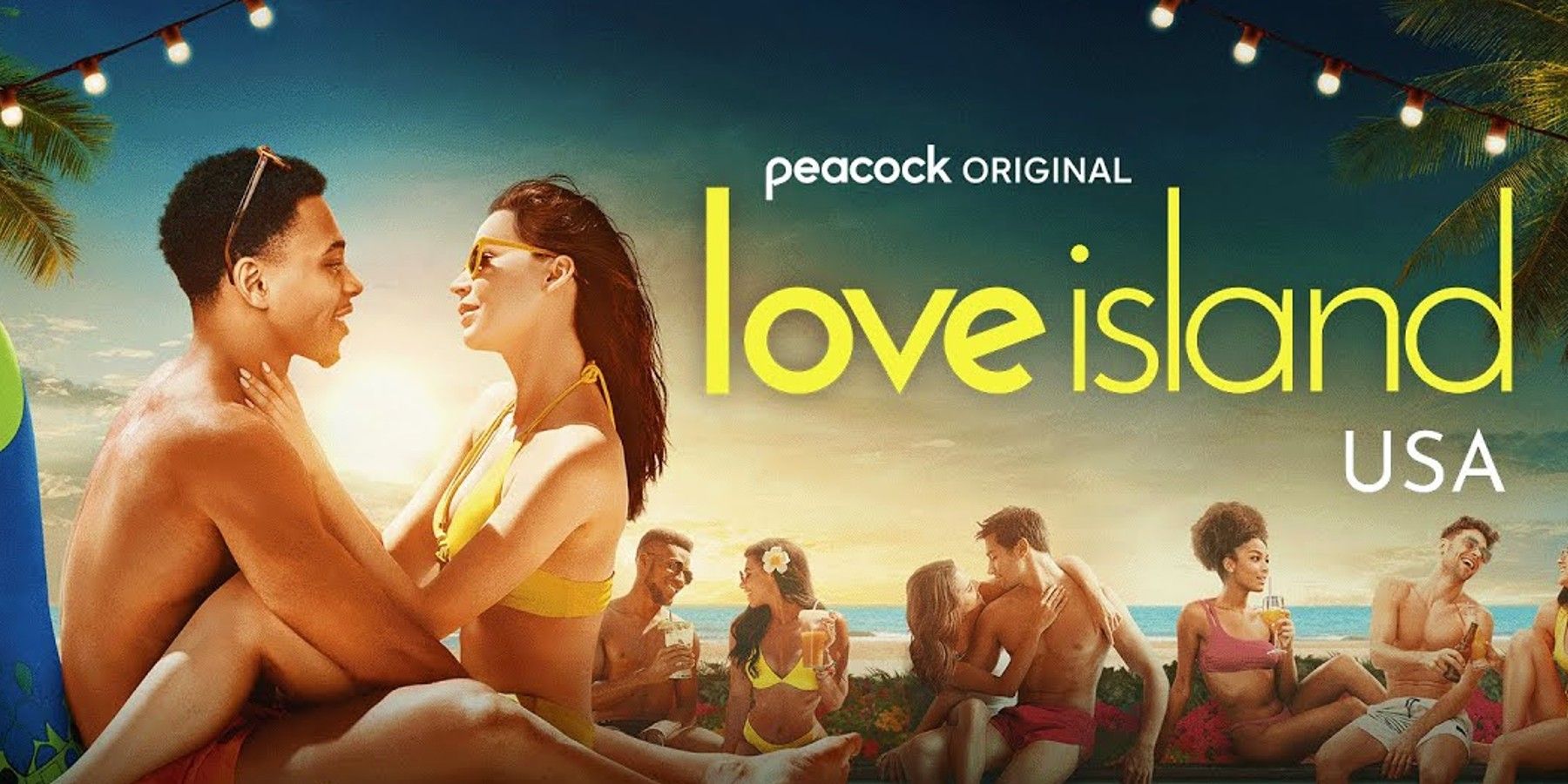 Young singles flirt in a promotional image for Love Island USA.