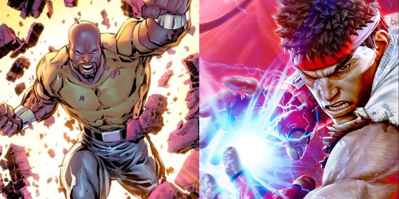 Luke Cage collage image in Street Fighter alongside Ryu.