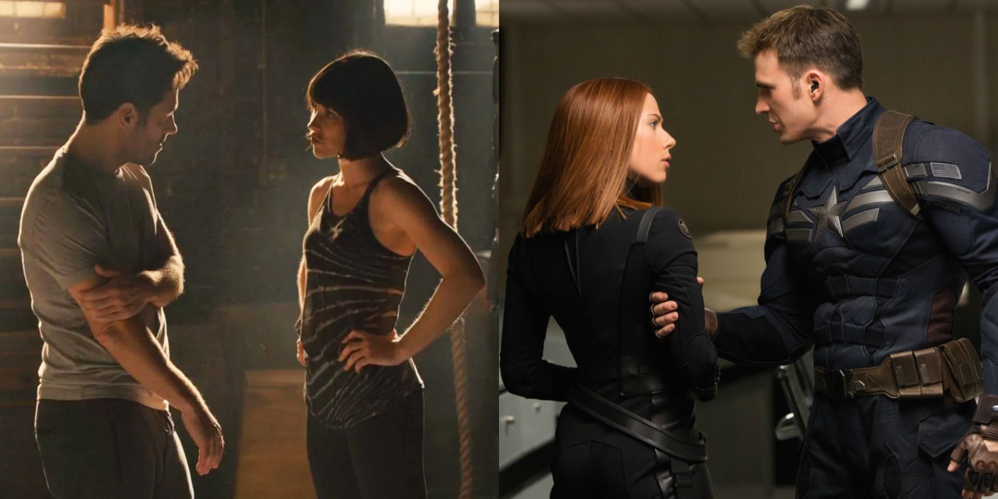 Split image of Scott and Hope in Ant-Man and Captain America and Black Widow