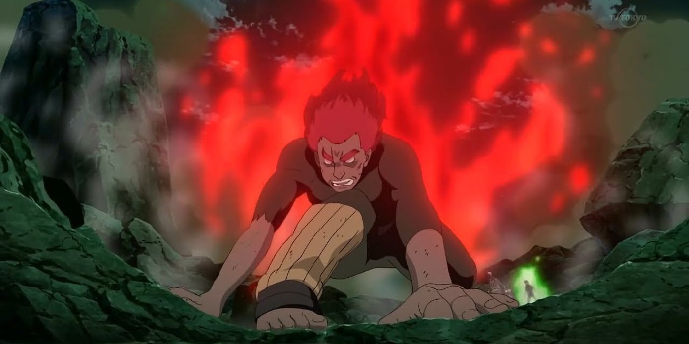 Madara using his powers against Might Guy in Naruto.