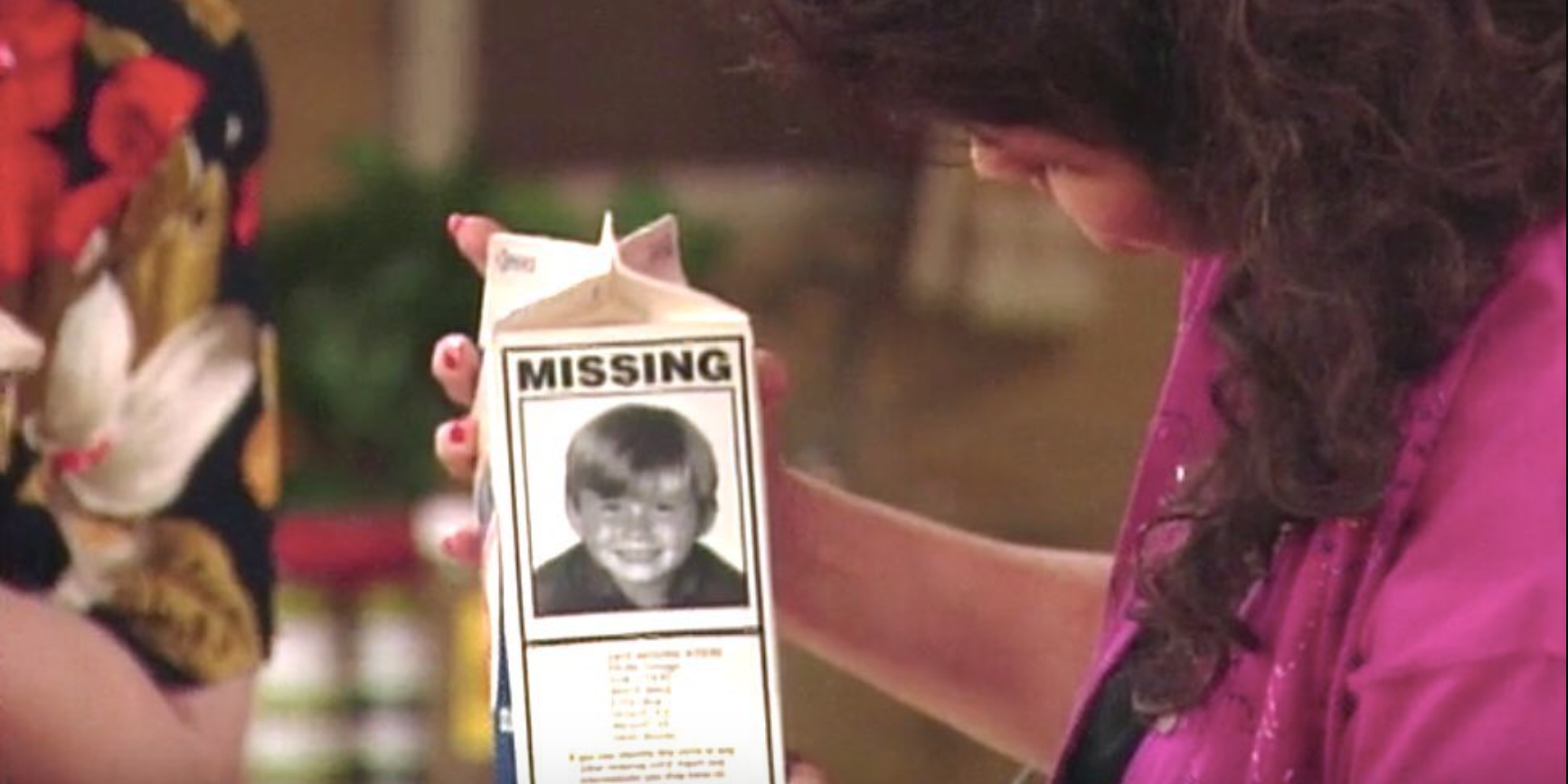 A milk carton with a &quot;missing picture of Seven in Married With Children