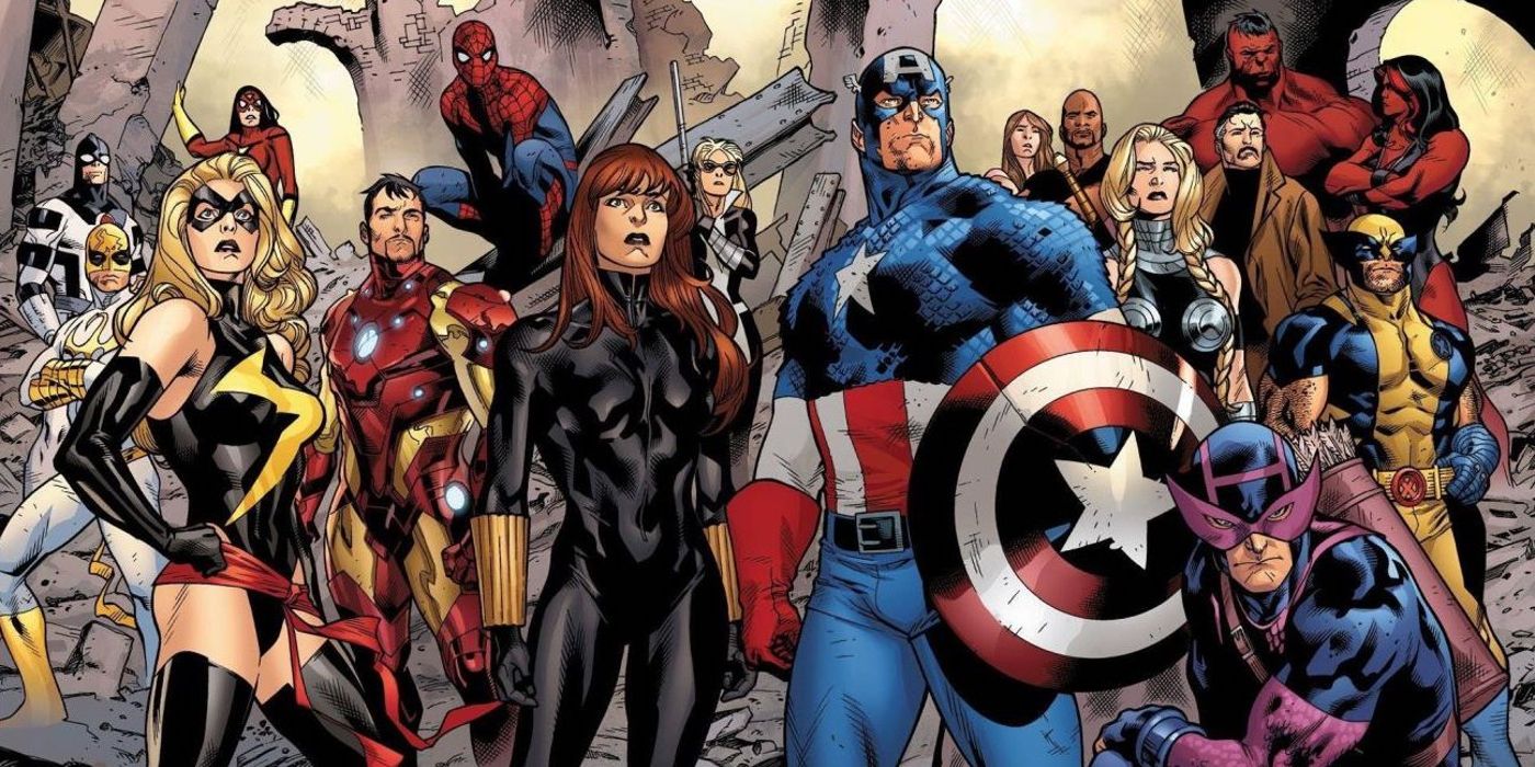 The Avengers gathering and posing in the comics.