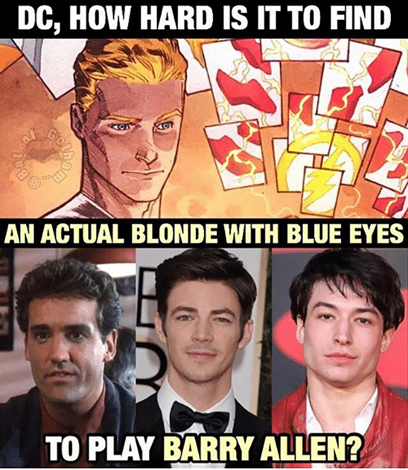 Meme featuring The Flash actors and Barry Allen from comics
