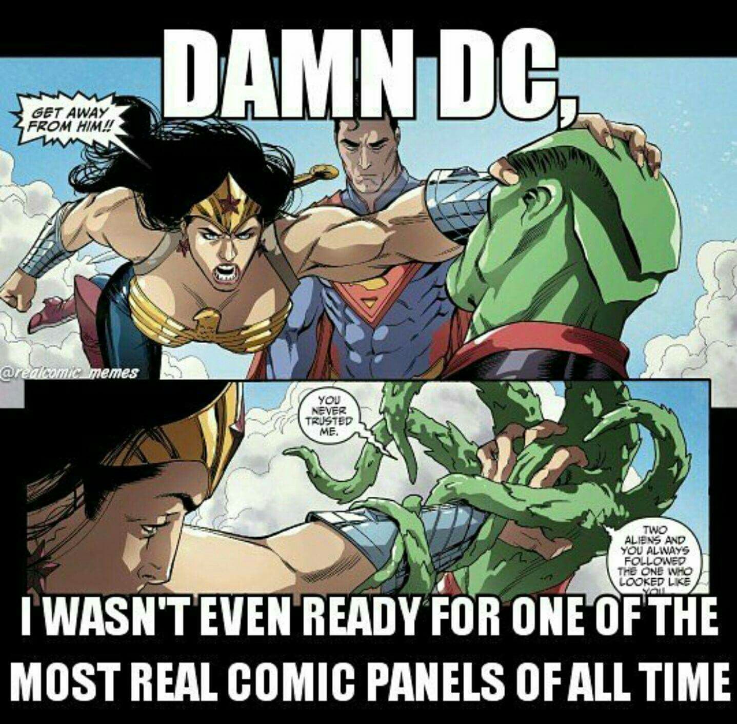 Meme featuring Wonder Woman fighting Martian Manhunter