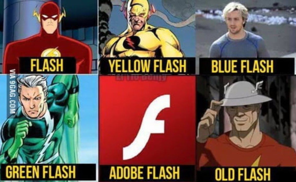 Meme featuring different versions of The Flash and Quicksilver