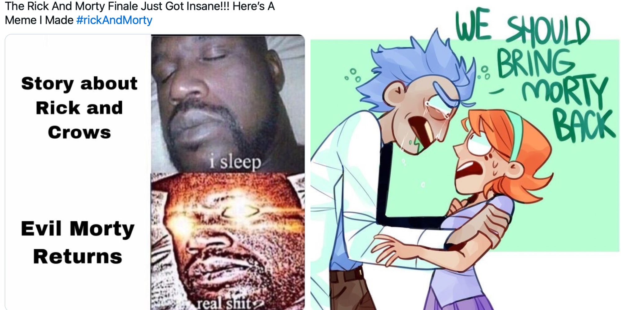 A split image of two Rick and Morty memes.