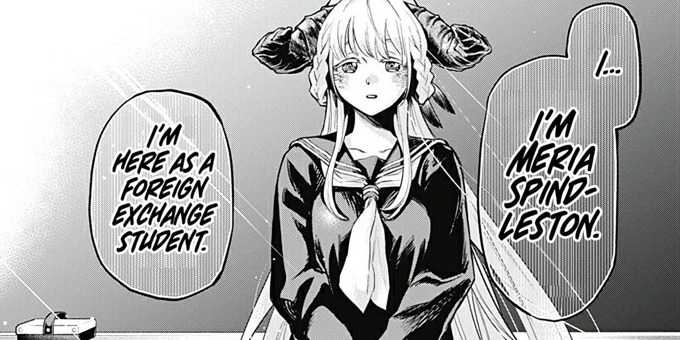 Meria the dragon appears for the first time in the human school in That Dragon (Exchange) Student Stands Out More Than Me chapter 1.