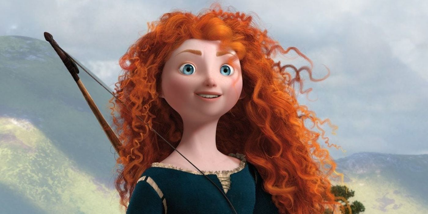 Merida smiling and looking off into the distance in Brave