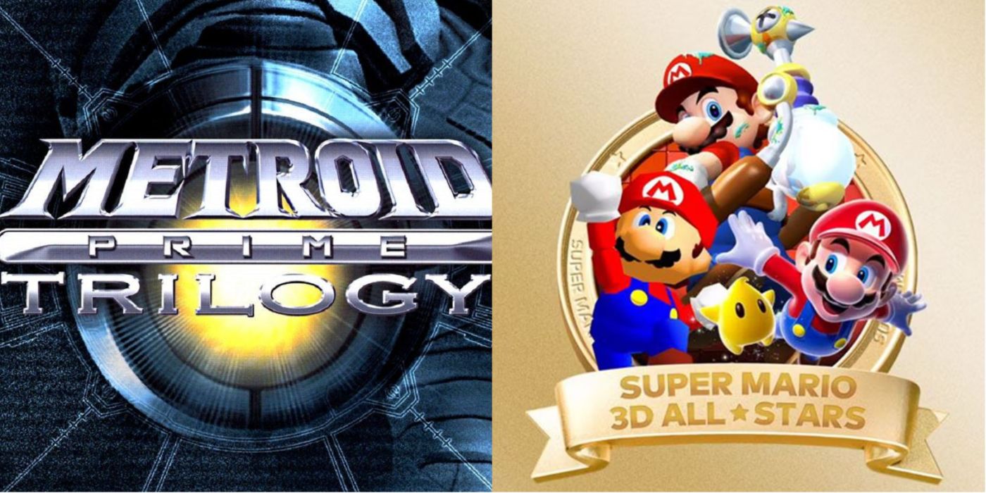 Split image of Metroid Prime Trilogy and Super Mario 3D All-Stars promo art.