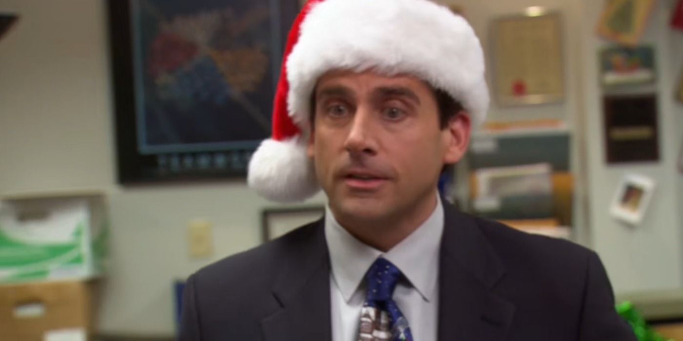 Michael Scott usando um chapéu de Papai Noel em The Office