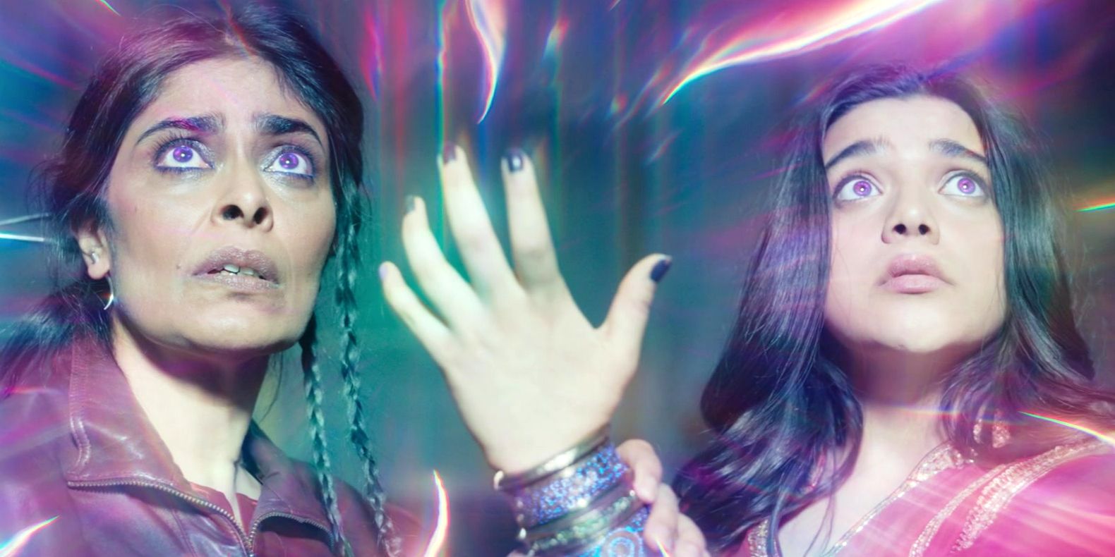 Ms Marvel Iman Vellani as Kamala Khan and Nimra Bucha as Najma using powers