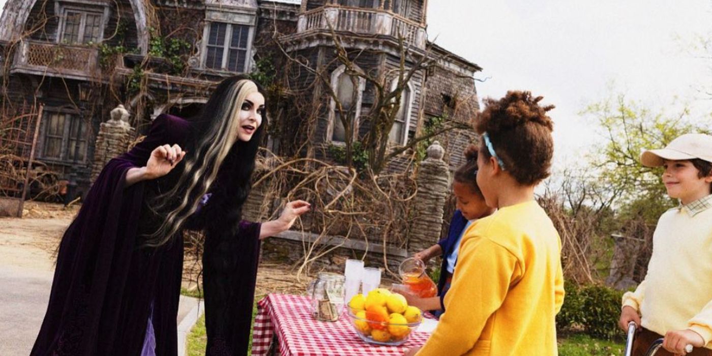 Lily Munster visits a lemonade stand in The Munsters movie