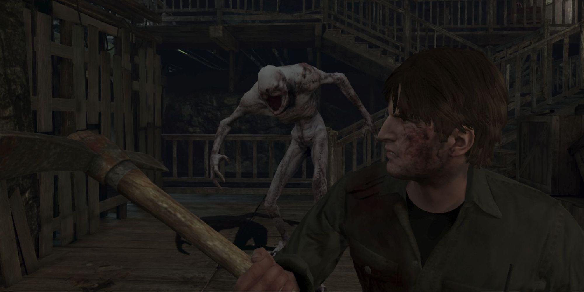 Murphy getting attacked by a monster in Silent Hill Downpour
