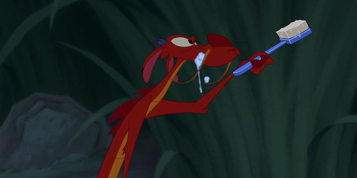 Mushu with a toothbrush from Disney's Mulan