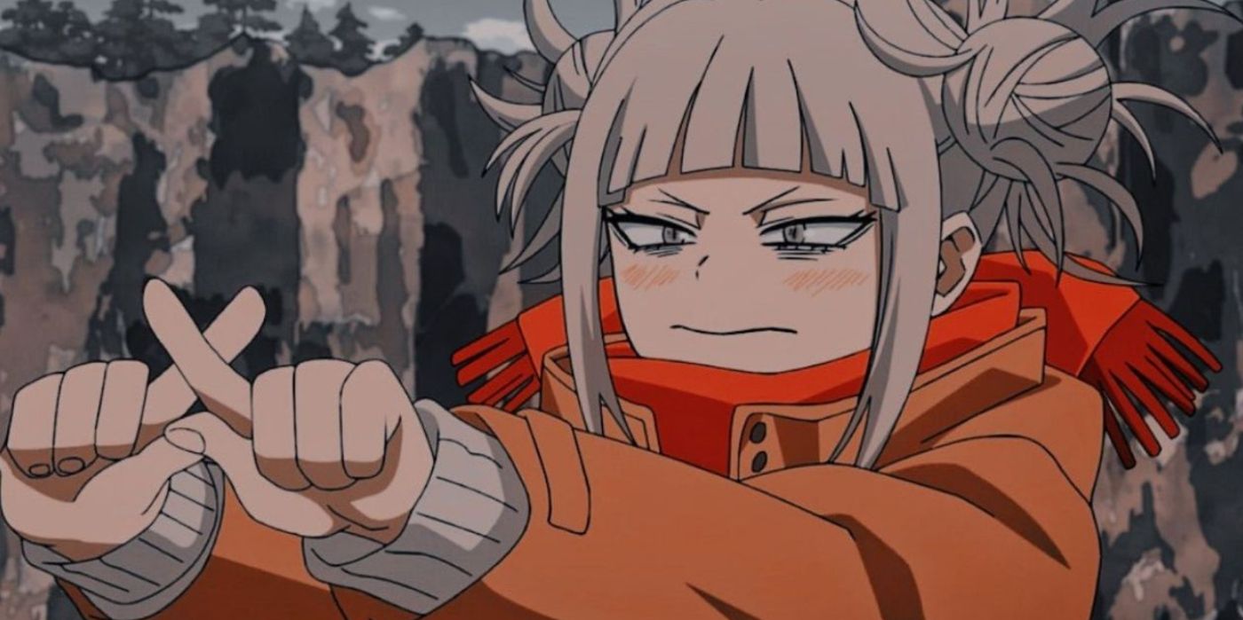 My Hero Academia character Himiko Toga making a cross with her fingers.