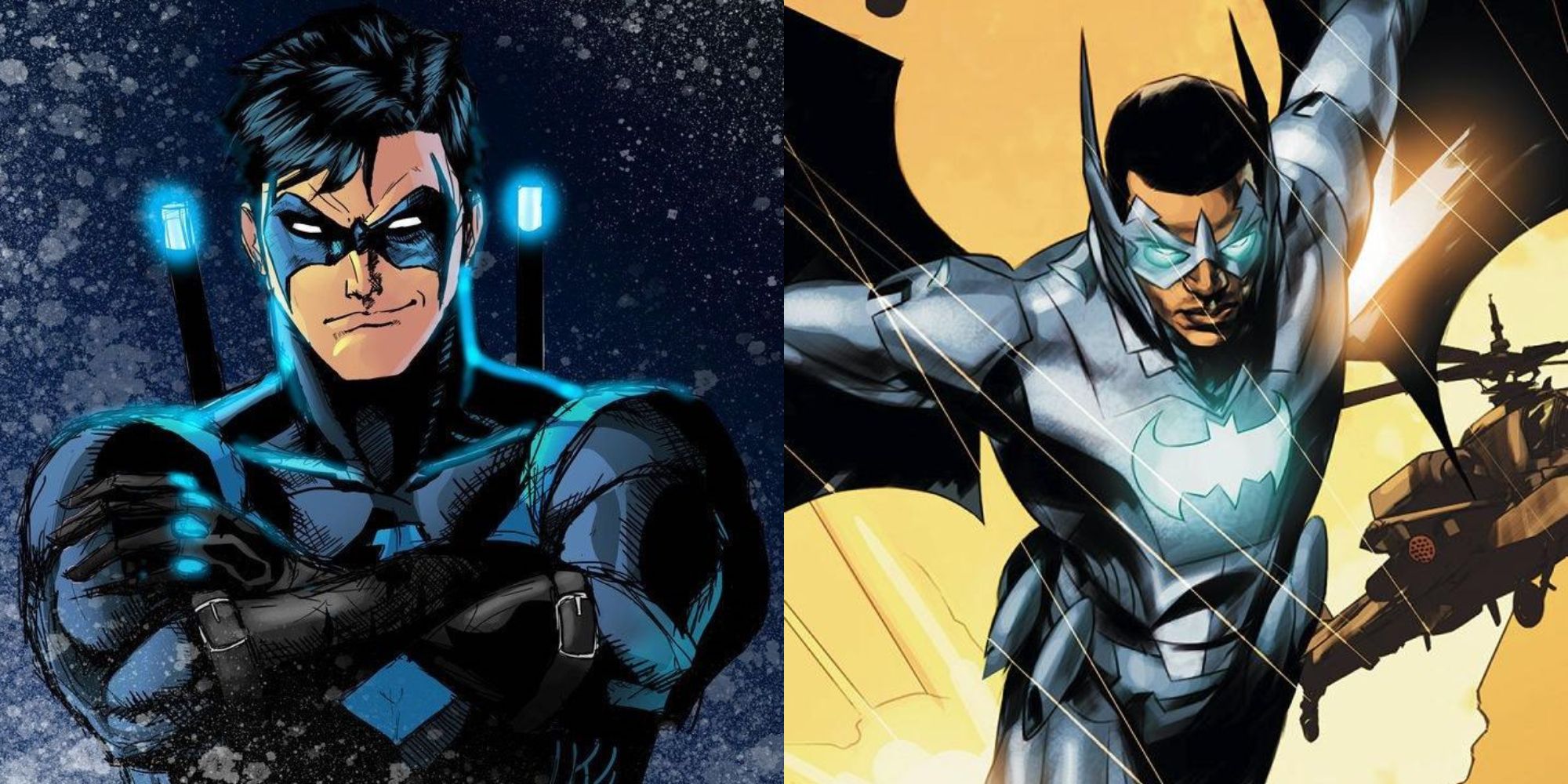 Split image showing Nightwing and Batwing in DC Comics.