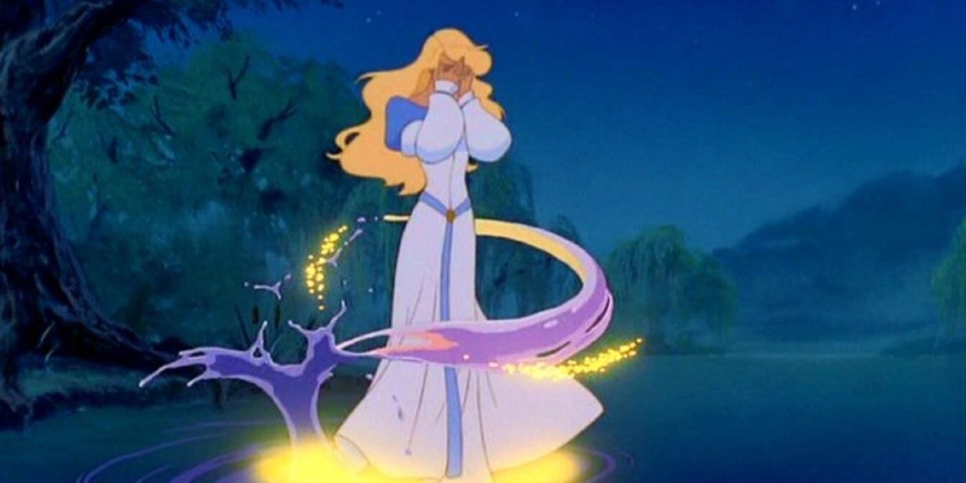 Odette crying while walking on water in The Swan Princess.