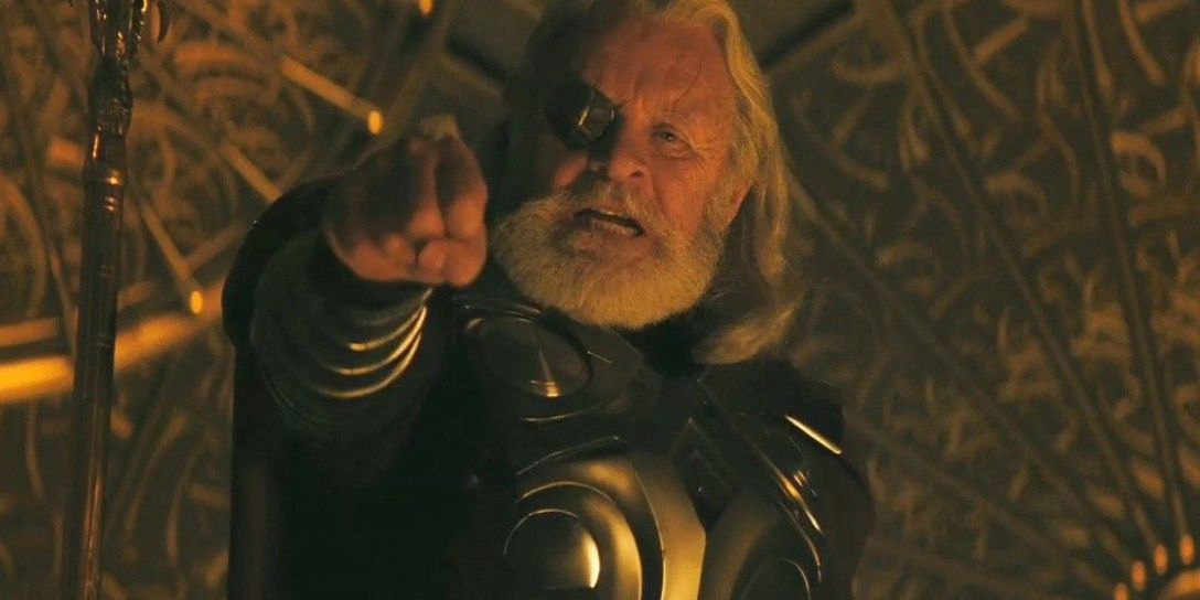 Odin pointing a finger at Loki in Thor Cropped