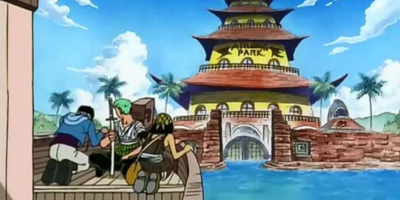 One Piece anime art of Straw Hats sneaking into Arlong Park.