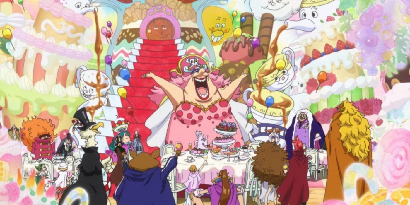 One Piece Whole Cake Island anime image of Big Mom's Tea Party.