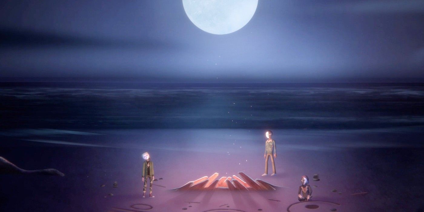 Oxenfree 2  shot from the trailer, showing three characters on the beach