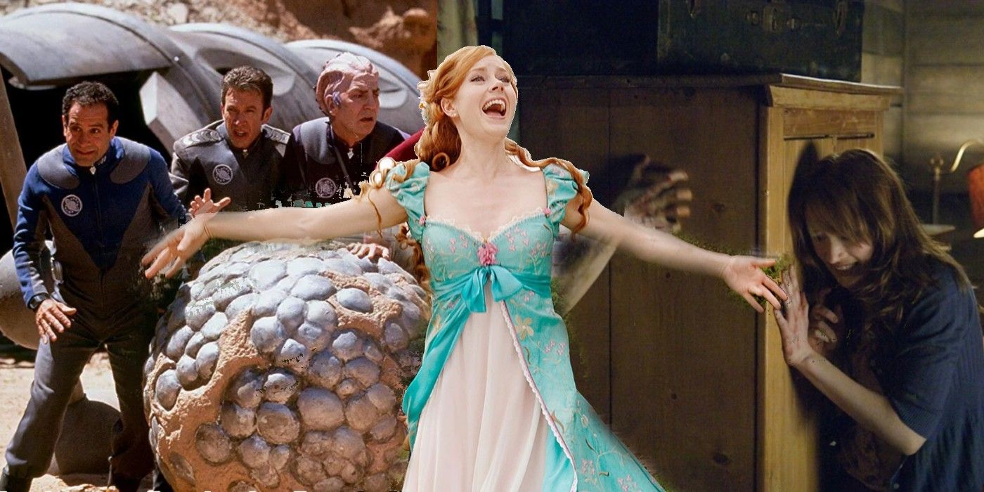 Edited image with scenes from Galaxy Quest and Cabin in the Woods, with Giselle from Enchanted edited over them