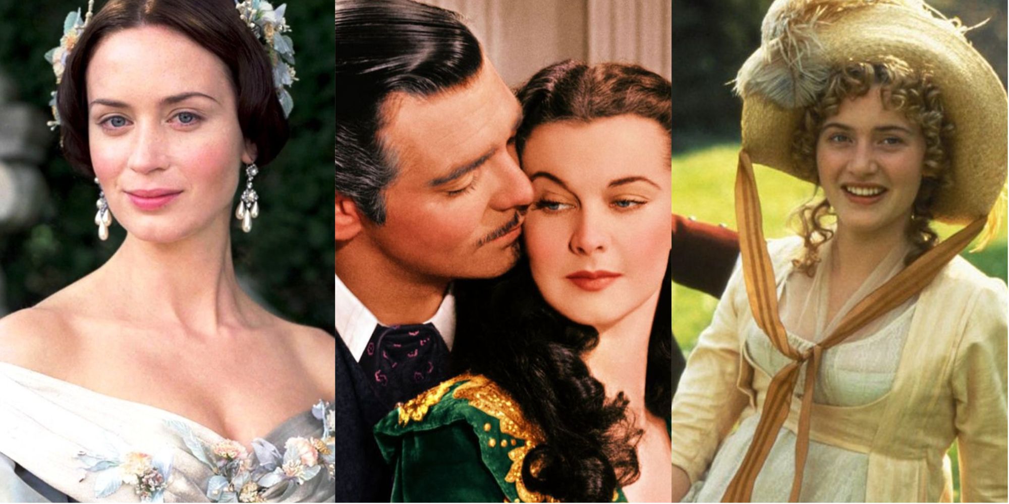 A split image of period piece romance movies.