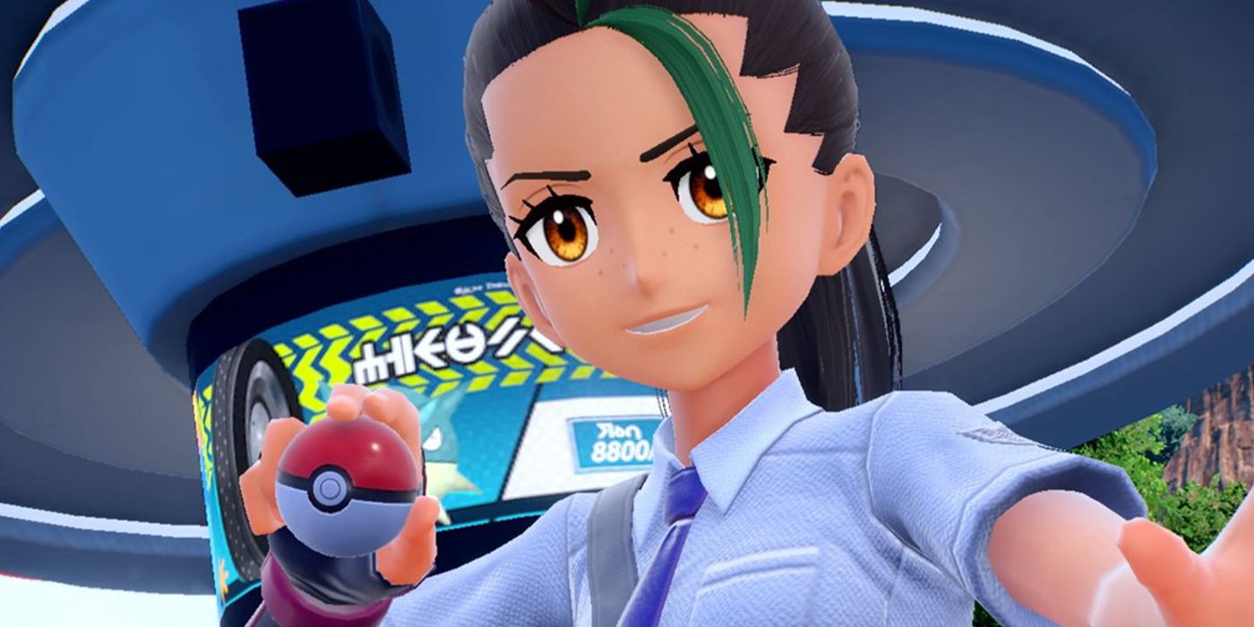 Nemona from Pokémon Scarlet and Violet holding a Poké Ball.