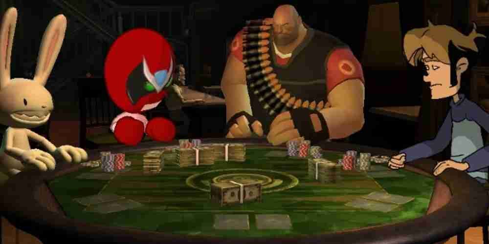 Max, Strong Bad, TF2's Heavy, and Tycho have a Poker Night at the Inventory.