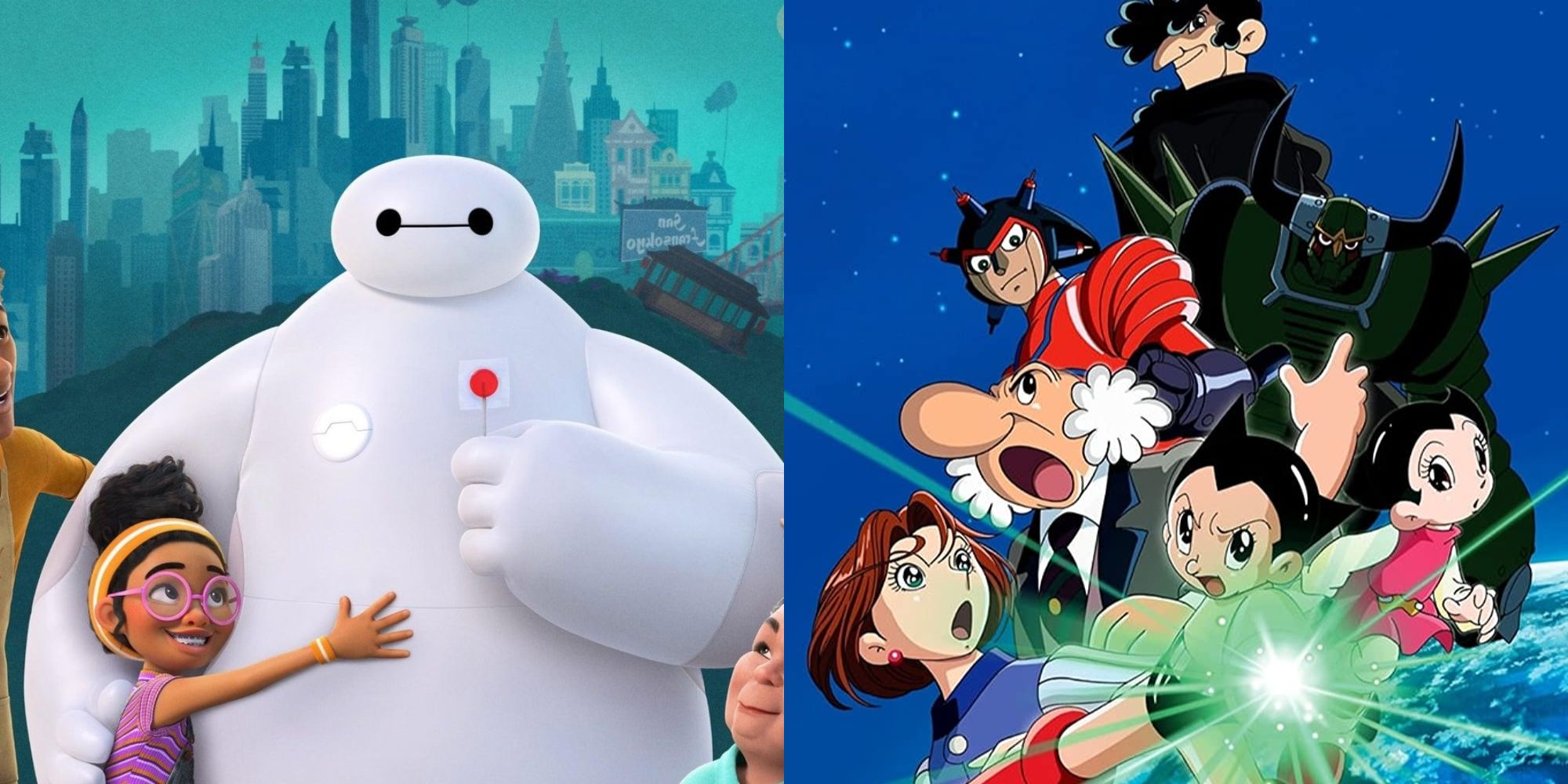 Split image showing Posters for Baymax! and Astroboy.