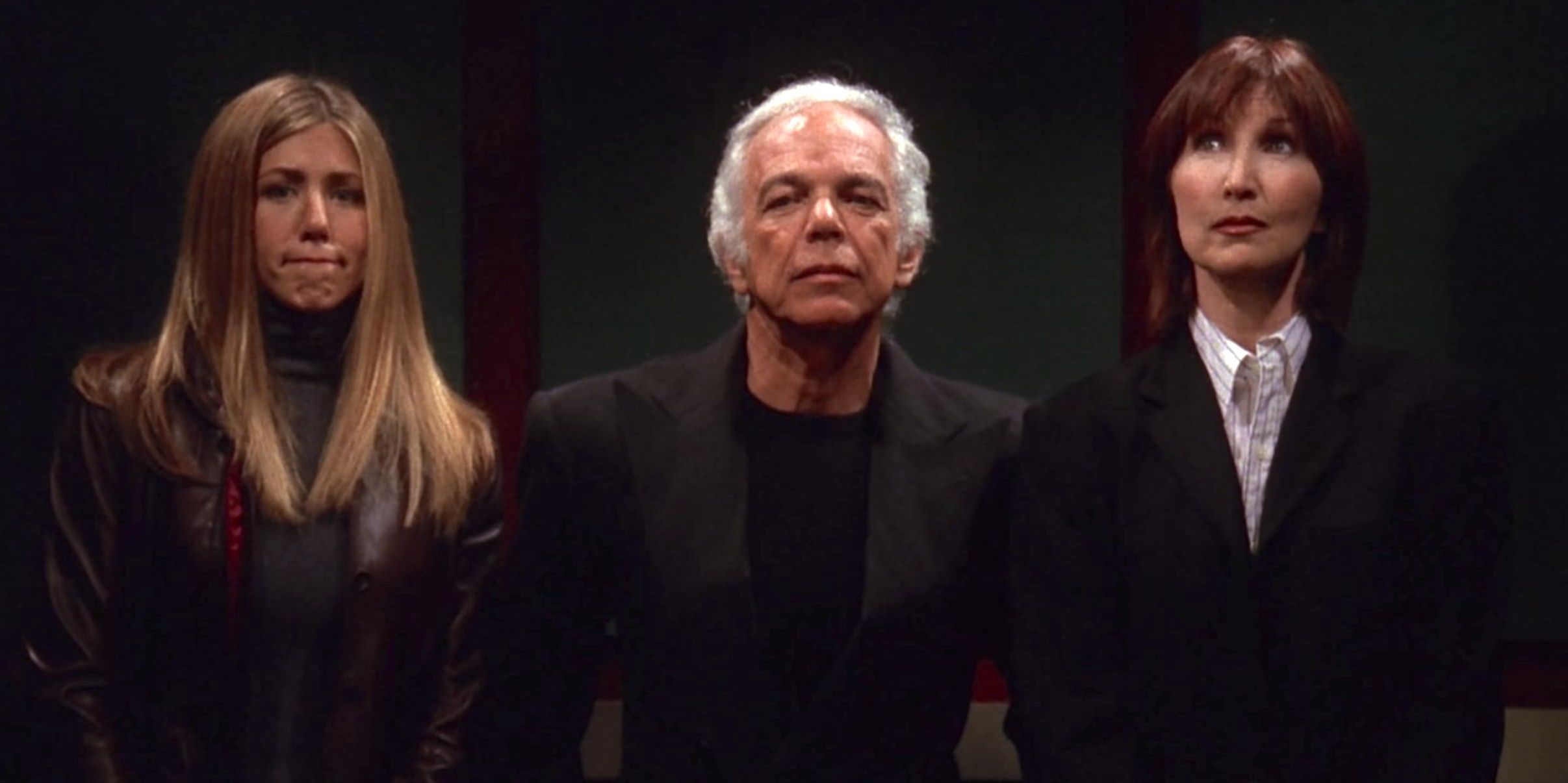 Rachel in a lift with Ralph Lauren and Kim in Friends Cropped