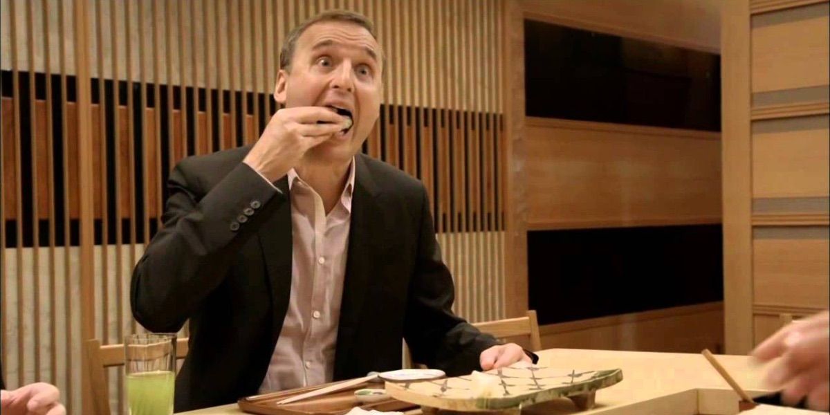 Phil Rosenthall comedically eats food from I'll Have What Phil's Having 