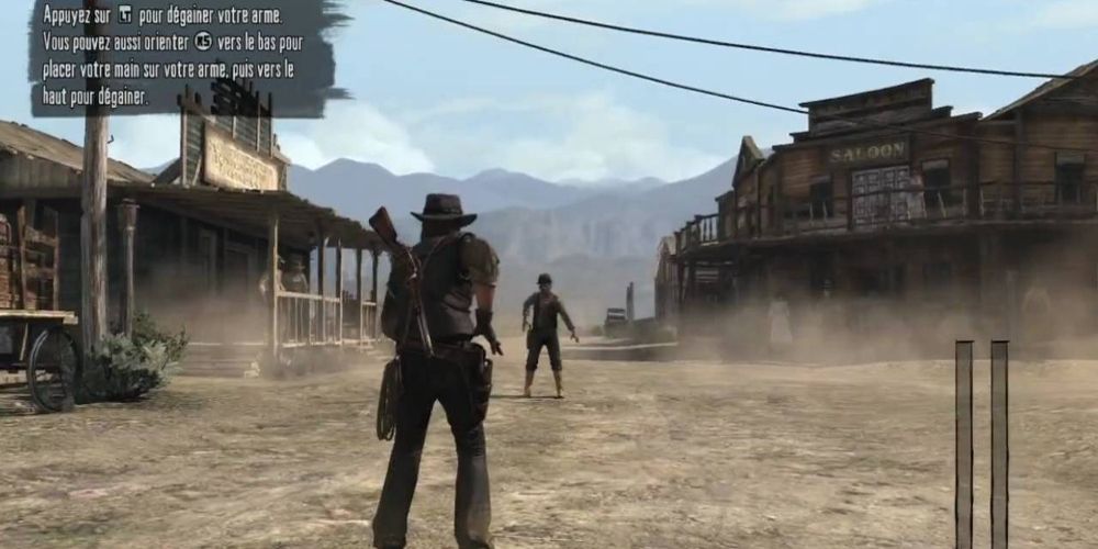 A text box appears during a duel in Red Dead Redemption