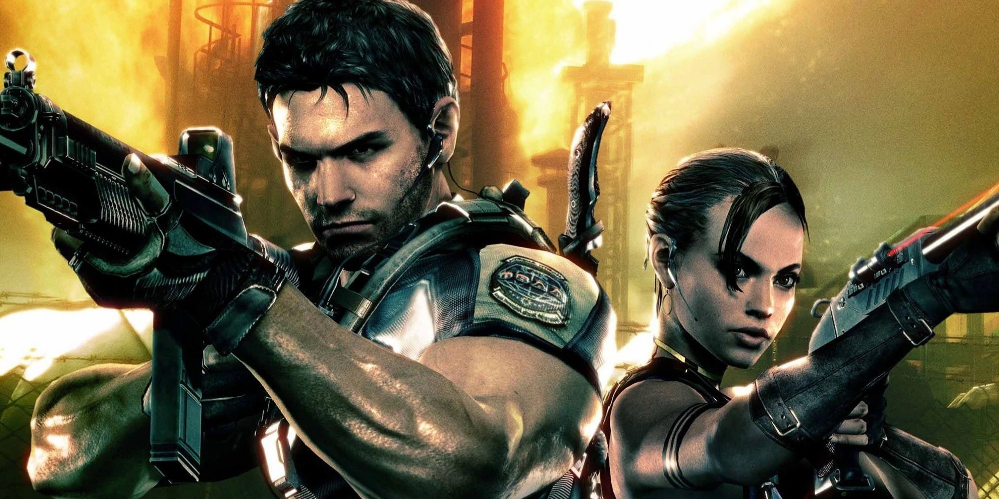 Chris and Sheva ointing their guns in Resident Evil 5.