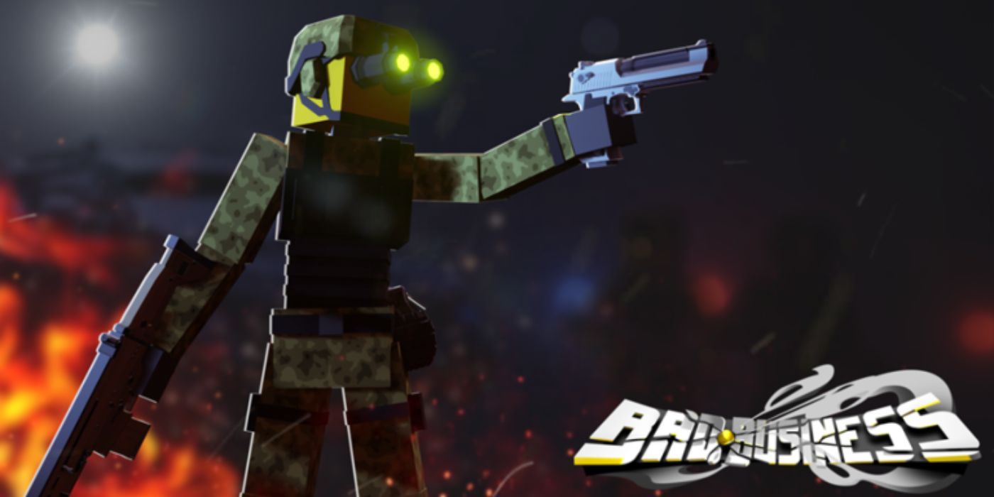 A character aiming a gun in the game Bad Business.