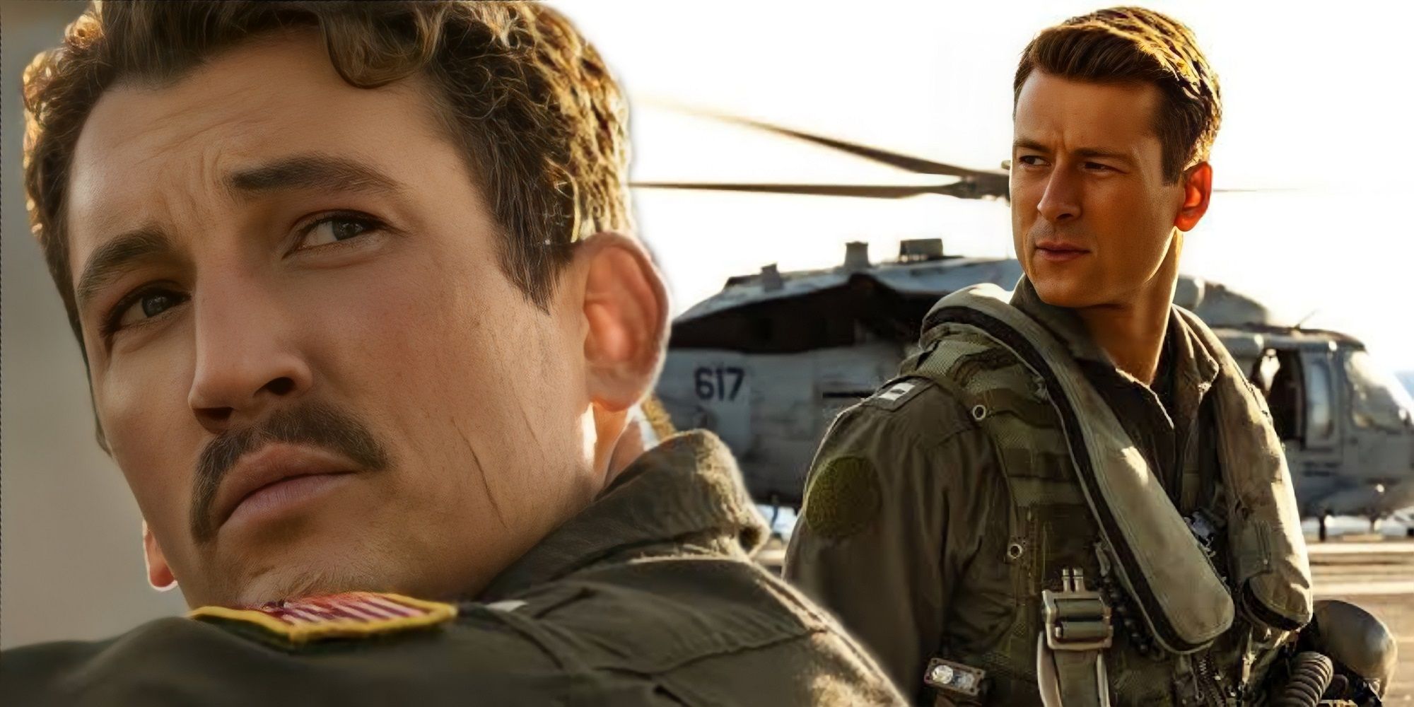 Miles Teller's Rooster and Glen Powell's Hangman in Top Gun: Maverick