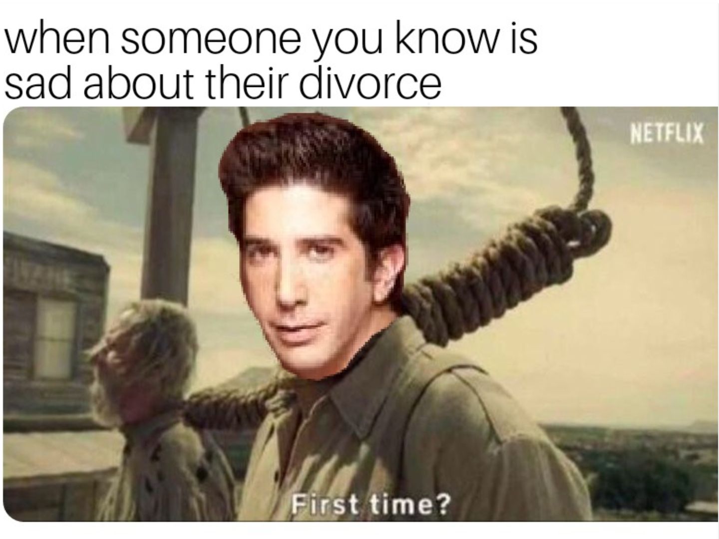 Funny meme about Ross's multiple divorces. 
