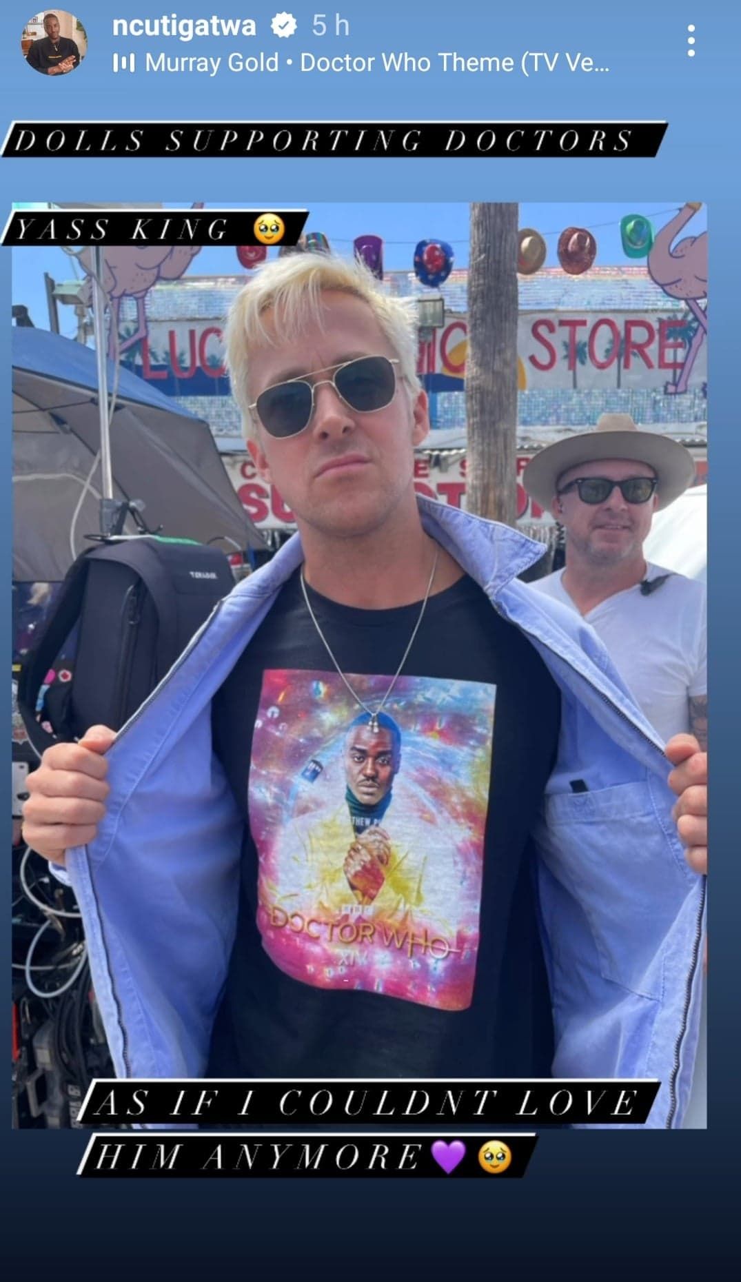 Ryan Gosling supporting Ncuti Gatwa Doctor Who casting on T-Shirt