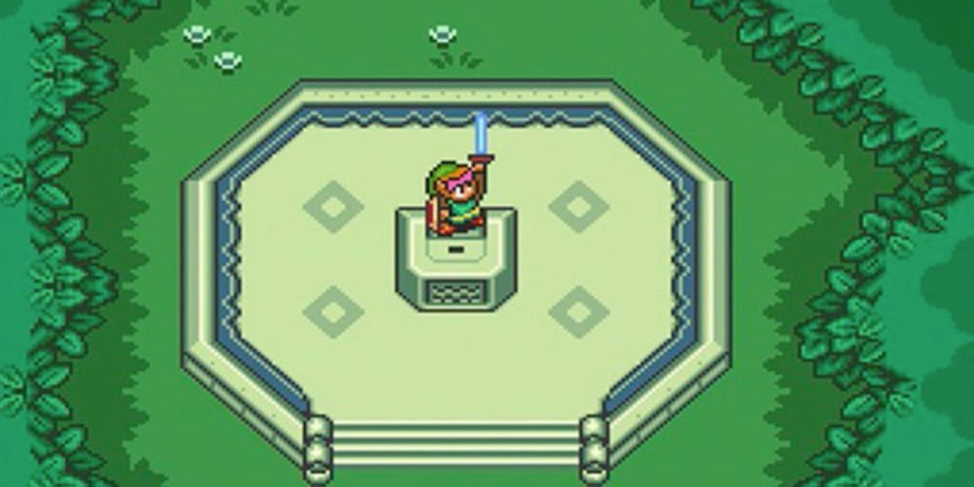 Link drawing the Master Sword in A Link to the Past.