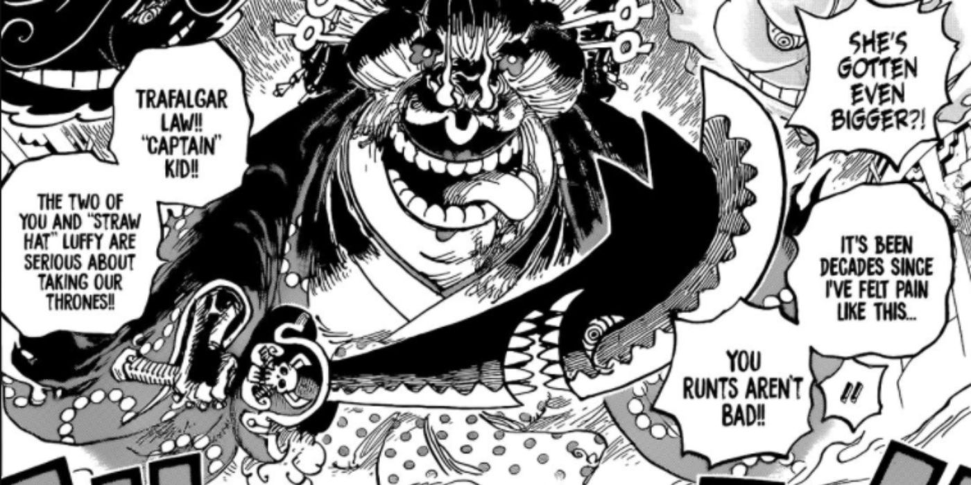Big Mom facing Law and Kid in One Piece.
