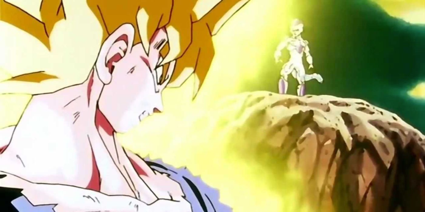 Goku transforms into Super Saiyan for the first time.