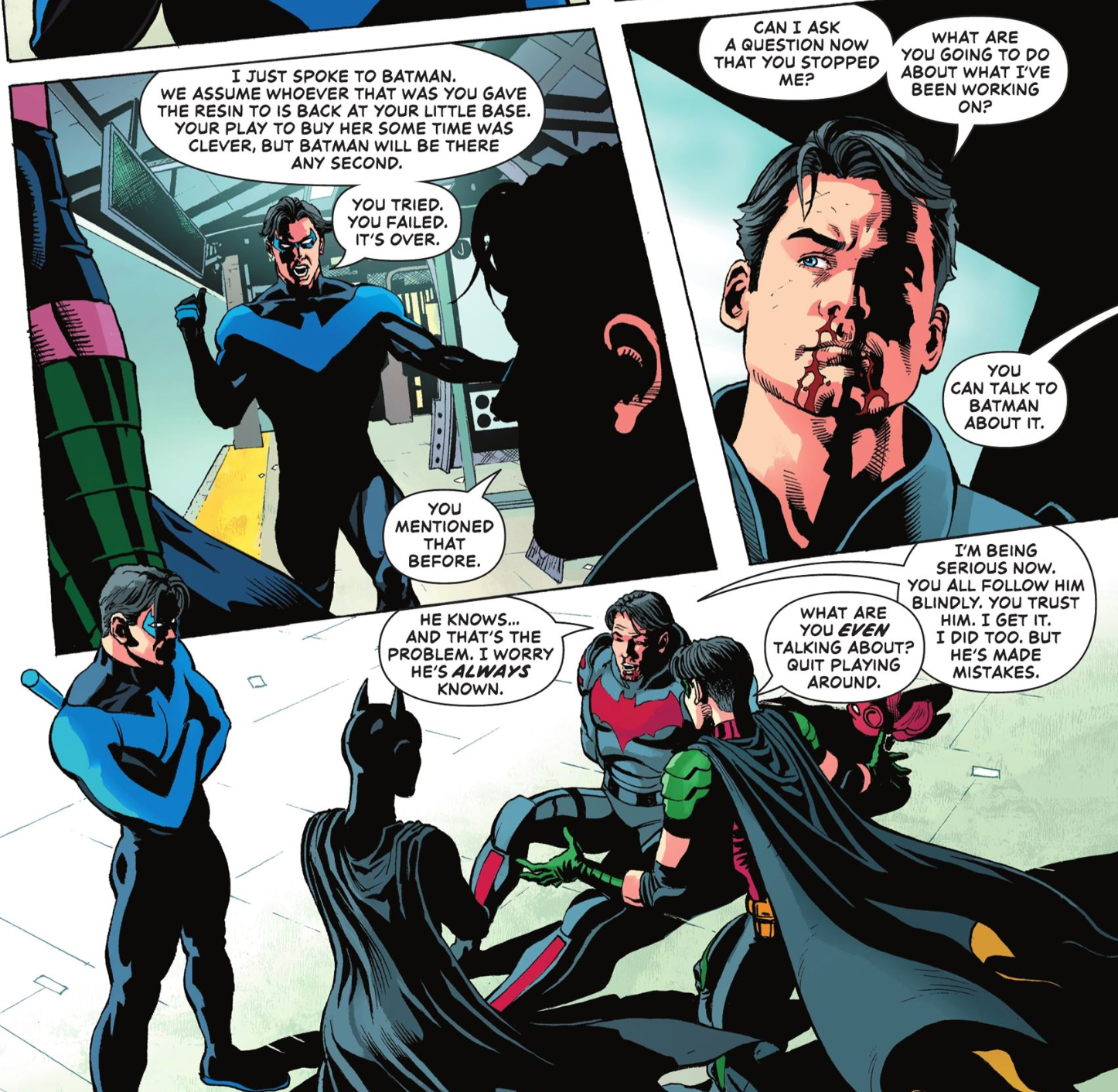 Red Hood vs Nightwing Robin and Batgirl