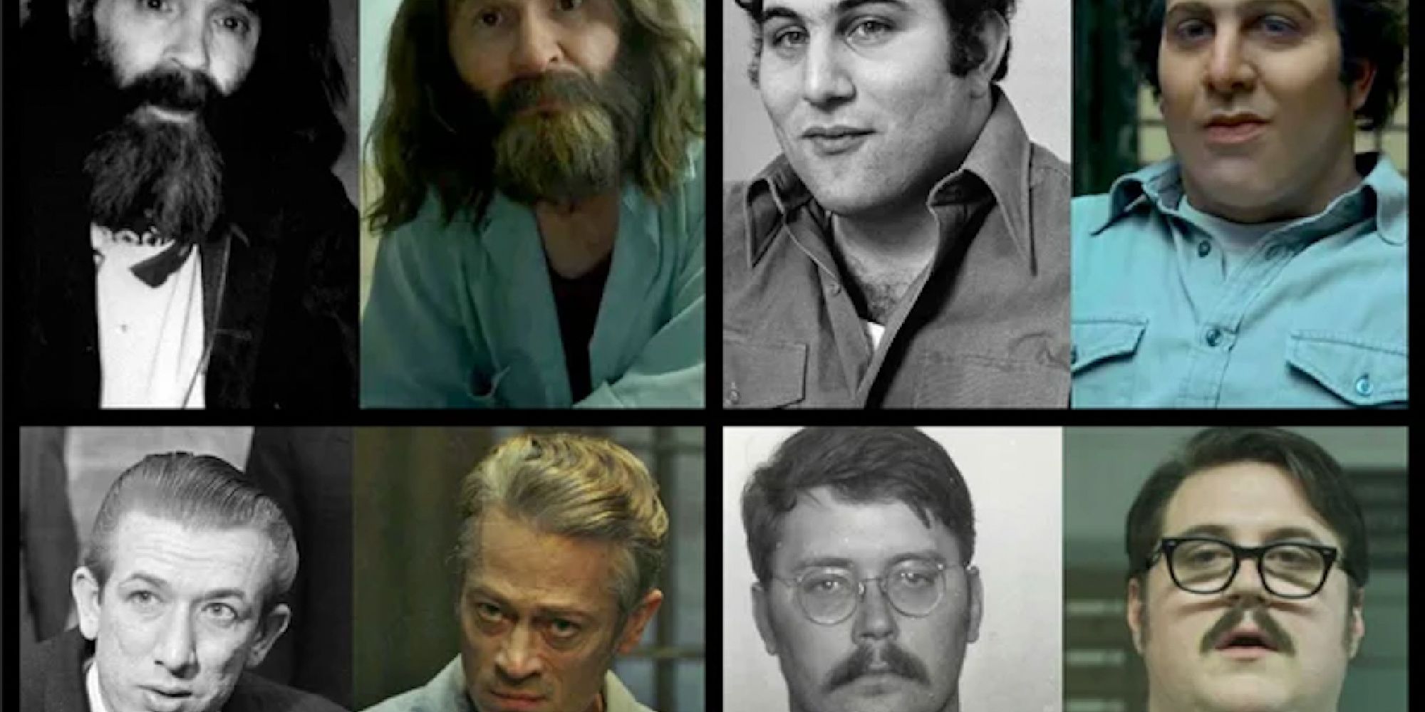 Several side by sides of serial killers on Mindhunter and their actors