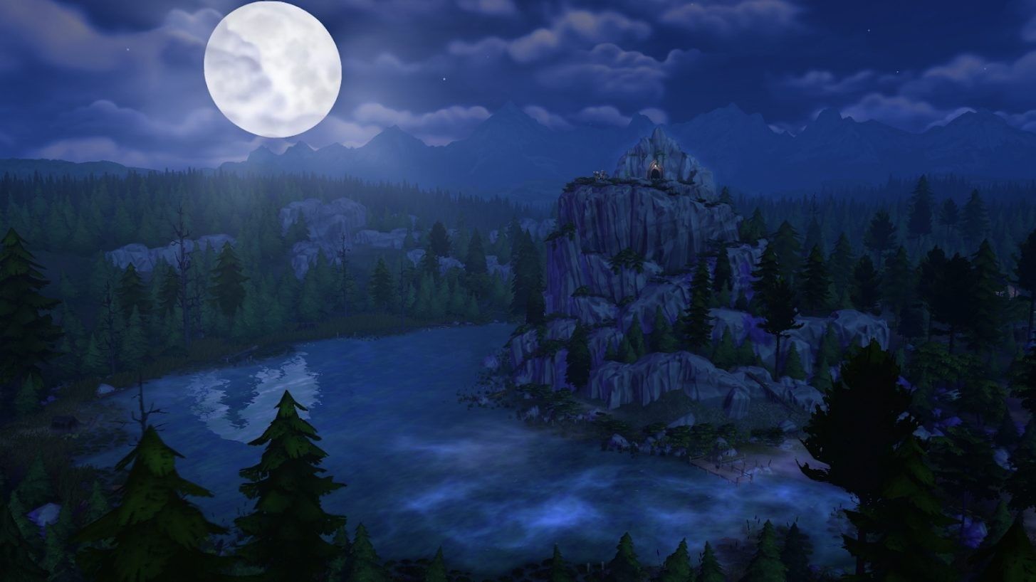 Sims 4 Moonwood Mill lake from the Werewolves Game Pack.