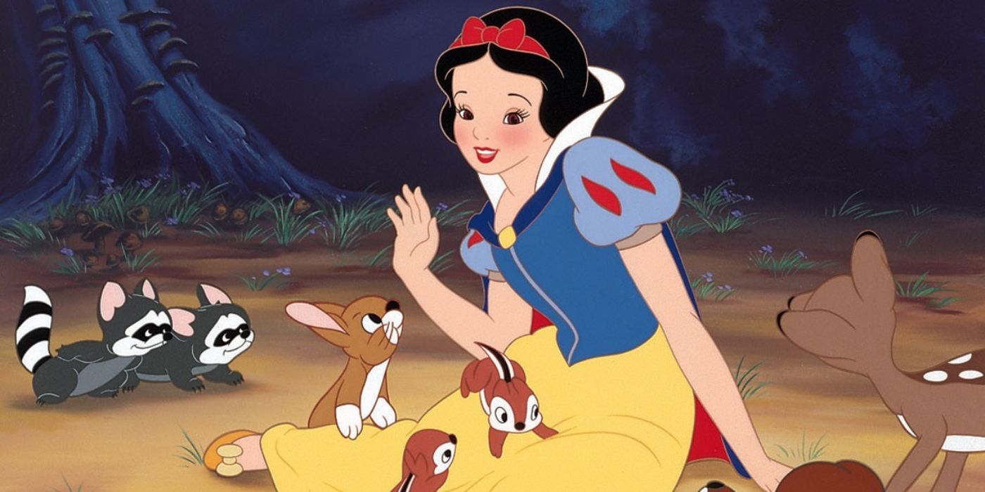 Snow White with the animals in the forest