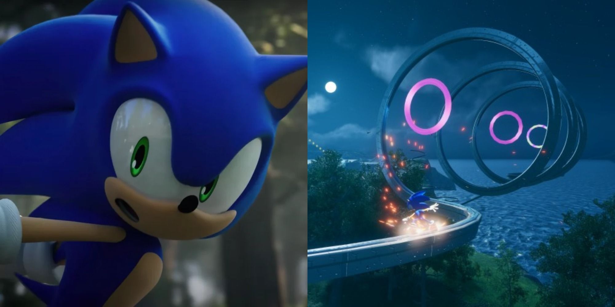 Split image showing Sonic and his power rings in Sonic Frontiers