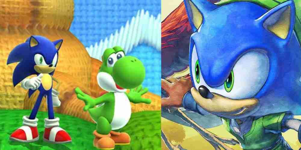 Sonic and Yoshi hang out next to Sonic and Link.